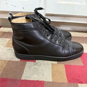 Christian Louboutin Men’s Black Louis Leather High-Top Sneakers